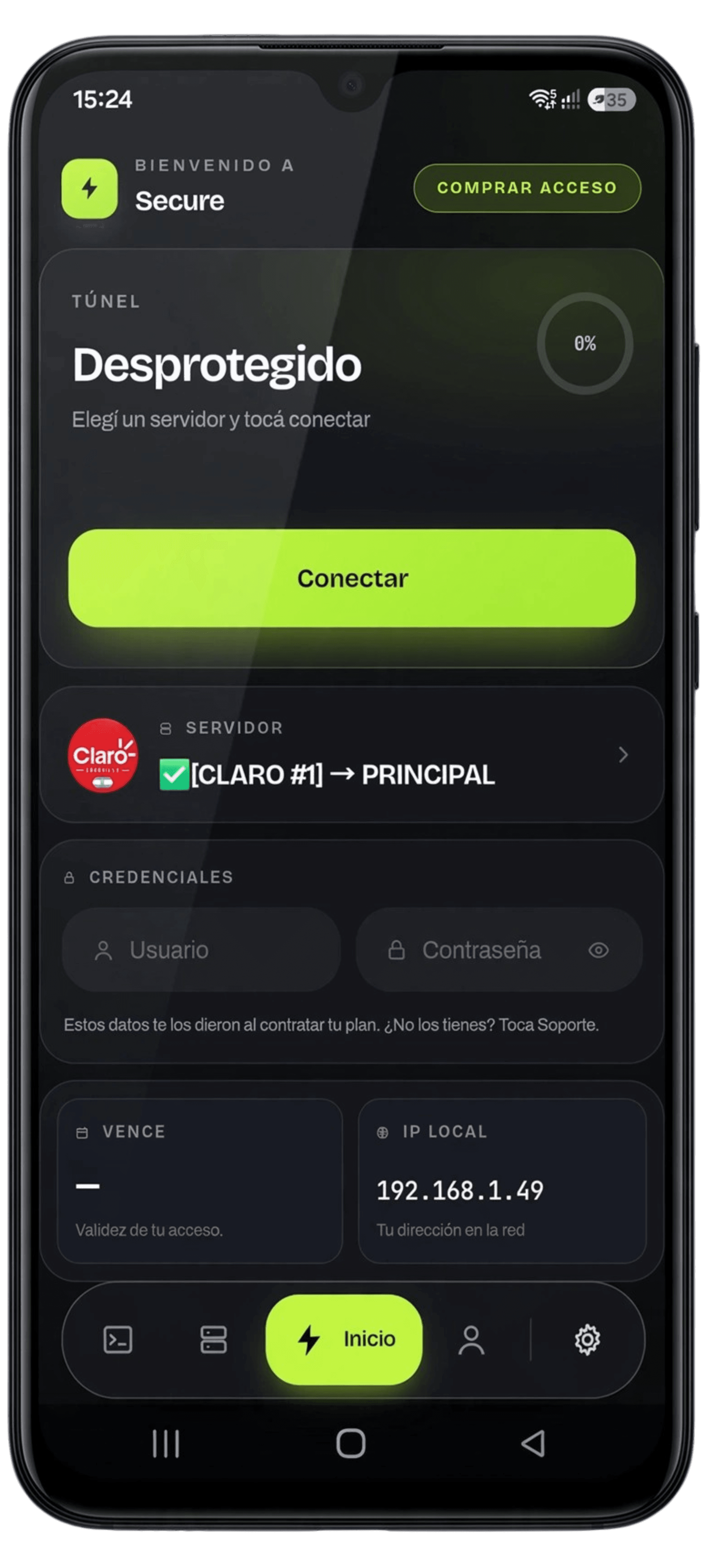 La aplicación de SecureShop VPN en el celular